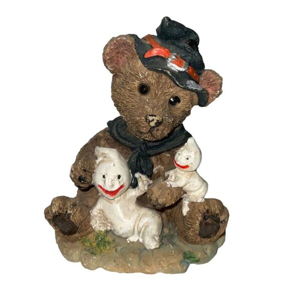 Handpainted Resin Bear Figurine in Halloween Costume with Ghosts, 4x3.5 - Picture 1 of 2
